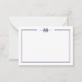 Navy Blue Minimalistisch Two Border Monogram Mitteilungskarte (Vorderseite)