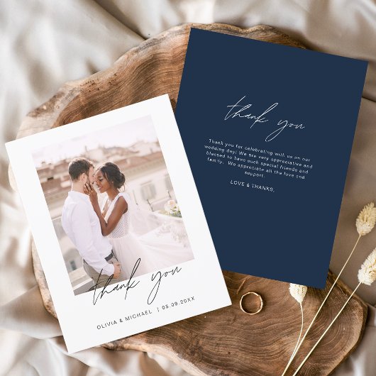 Navy Blue Minimalistisch Wedding Danke Foto