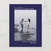 Navy Blue Minimalistisch Wedding Foto Save the Dat Ankündigungspostkarte (Vorderseite)
