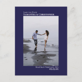 Navy Blue Minimalistisch Wedding Foto Save the Dat Ankündigungspostkarte