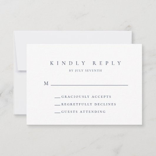 Navy Blue Minimalistisch Wedding RSVP Card (Vorderseite)