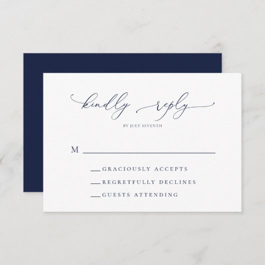Navy Blue Minimalistisch Wedding RSVP Card (Vorne/Hinten)