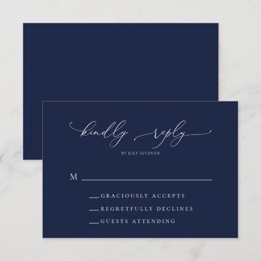 Navy Blue Minimalistisch Wedding RSVP Card Karte (Vorne/Hinten)