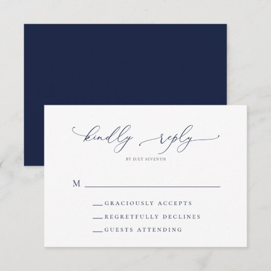 Navy Blue Minimalistisch Wedding RSVP Card Karte (Vorne/Hinten)