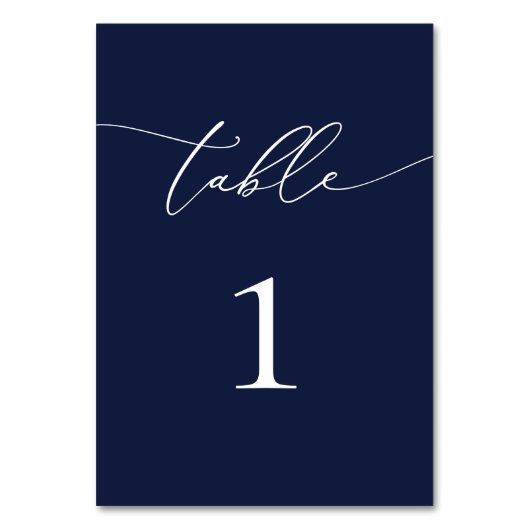 Navy Blue Minimalistisch Wedding Tischnummer (Vorderseite)