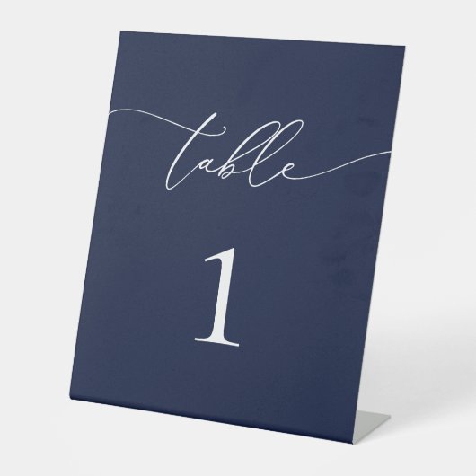 Navy Blue Minimalistisch Wedding Tischnummer Table Sockelschild (Vorderseite)