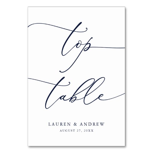 Navy Blue Minimalistisch Wedding Top Table Custom Tischnummer (Rückseite)