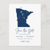 Navy Blue Minnesota Karte QR-Code Save the Date (Vorderseite)