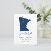 Navy Blue Minnesota Karte QR-Code Save the Date (Stehend Vorderseite)