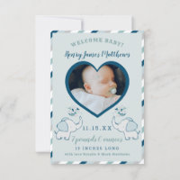 Navy Blue & Mint Elephant Baby Boy Foto Birth