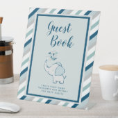 Navy Blue & Mint Elephant Baby Shower Guest Book Sockelschild (In Situ)