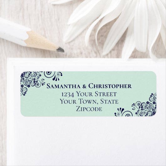 Navy Blue & Mint Green Wedding Rücksendeadresse (Insitu)