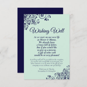 Navy Blue & Mint Green Wedding wünscht gutes Gedic Begleitkarte