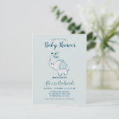 Navy Blue & Mint Niedlich Elephant Themed Baby Dus Einladung (Stehend Vorderseite)