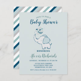 Navy Blue & Mint Niedlich Elephant Themed Baby Dus Einladung