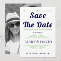 Navy Blue Minze Green Typografy Save the Date