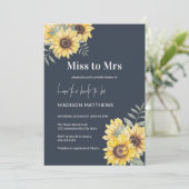 Navy Blue Miss zu Mrs. Sunflower Brautparty Invi Einladung (Stehend Vorderseite)