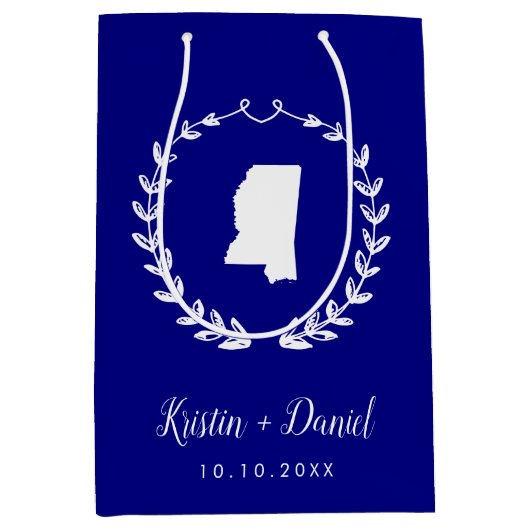 Navy Blue Mississippi Map Wedding Welcome Swag Mittlere Geschenktüte (Vorderseite)