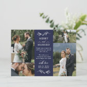 Navy Blue Mistletoe Frohe Verheiratete Weihnachten Dankeskarte (Stehend Vorderseite)