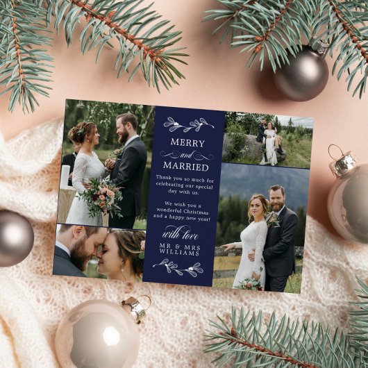 Navy Blue Mistletoe Frohe Verheiratete Weihnachten Dankeskarte