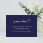 Navy Blue mit Blush Typografie | Gästedaten Begleitkarte (Stehend Vorderseite)