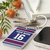 Navy Blue mit Burgundy White Stripes Team Jersey Schlüsselanhänger (Vorderseite rechts)