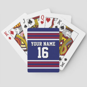 Navy Blue mit Burgundy White Stripes Team Jersey Spielkarten