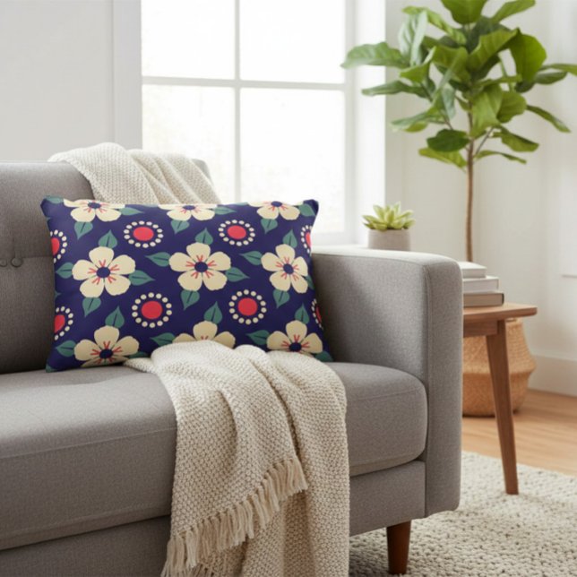 Navy Blue mit Creme-Blume Dekokissen (Von Creator hochgeladen)