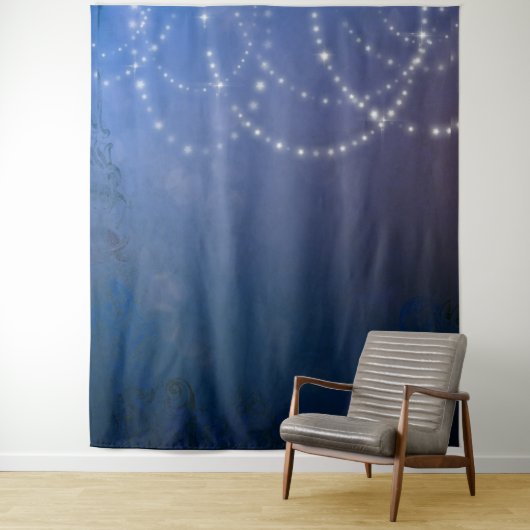 Navy Blue mit Fairy Lights Foto Tapestry Wandteppich (Beispiel)