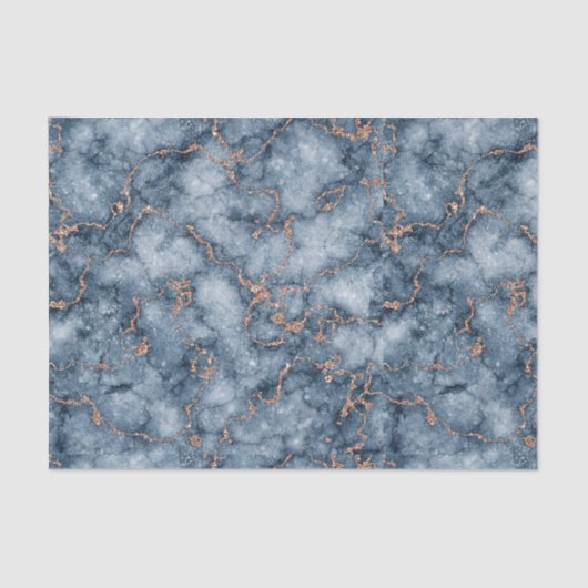 Navy Blue mit Glitzer Rose Gold Marmor Design Seidenpapier (Vorderseite)