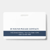 Navy Blue mit Logo Foto QR Code Mitarbeiter ID Ausweis (Rückseite)