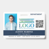 Navy Blue mit Logo Foto QR Code Mitarbeiter ID Ausweis (Vorderseite)