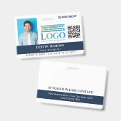 Navy Blue mit Logo Foto QR Code Mitarbeiter ID Ausweis (Vorder- & Rückseite)