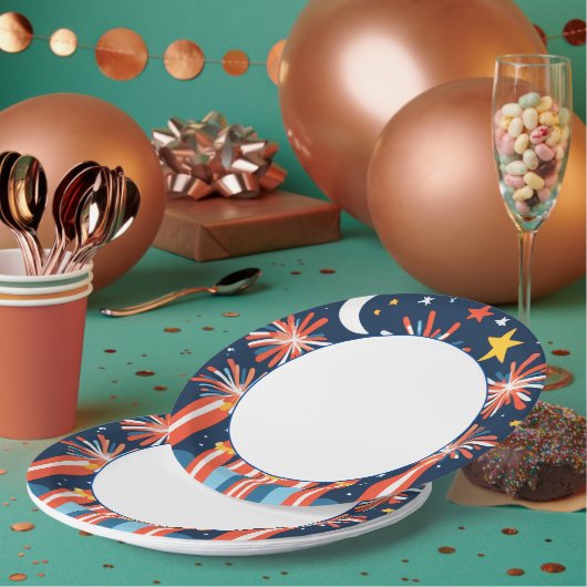 Navy Blue mit Minimalistischen Feuerwerken und Mon Pappteller (Multi)