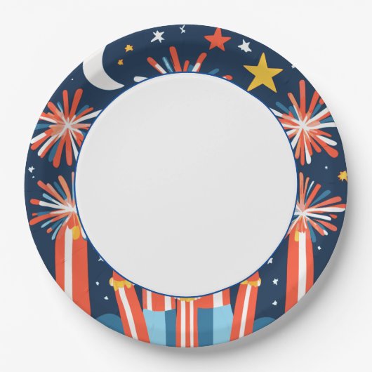 Navy Blue mit Minimalistischen Feuerwerken und Mon Pappteller (Vorderseite)