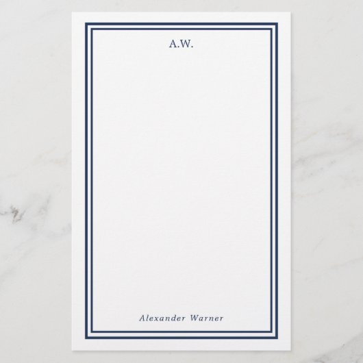 Navy Blue Mit Monogramm Briefpapier (Vorderseite)
