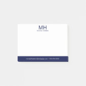 Navy Blue Mit Monogramm Men Post-it Klebezettel (Vorderseite)
