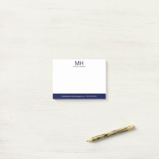 Navy Blue Mit Monogramm Men Post-it Klebezettel (Auf Schreibtisch)