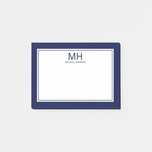 Navy Blue Mit Monogramm Men Post-it Klebezettel (Vorderseite)