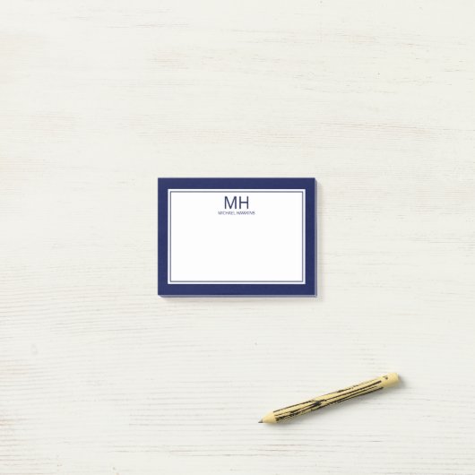 Navy Blue Mit Monogramm Men Post-it Klebezettel (Auf Schreibtisch)