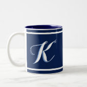 Navy Blue Mit Monogramm Zwei-Tone-Kaffee-Tasse Zweifarbige Tasse (Links)