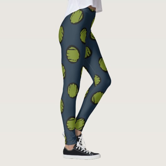 Navy Blue mit Moss Green Dots Leggings (Rechts)