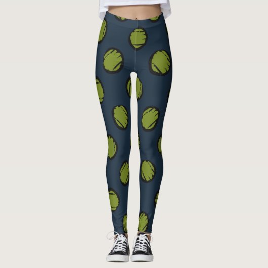 Navy Blue mit Moss Green Dots Leggings (Vorderseite)