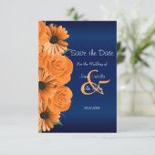 Navy Blue mit Orange-Rose - Save the Date (Stehend Vorderseite)