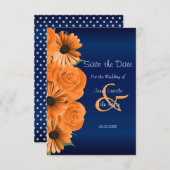 Navy Blue mit Orange-Rose - Save the Date (Vorne/Hinten)