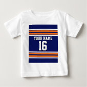 Navy Blue mit Orange White Stripes Team Jersey Baby T-shirt (Vorderseite)