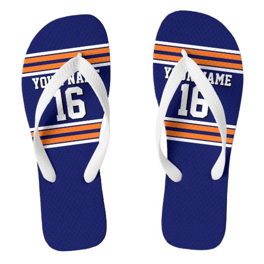 Navy Blue mit Orange White Stripes Team Jersey Badesandalen (Fußbett)