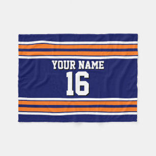 Navy Blue mit Orange White Stripes Team Jersey Fleecedecke