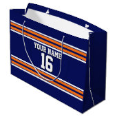 Navy Blue mit Orange White Stripes Team Jersey Große Geschenktüte (Rückseite Schrägansicht)