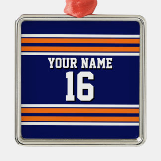 Navy Blue mit Orange White Stripes Team Jersey Ornament Aus Metall